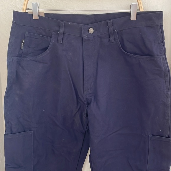 BULWARK Men's Flame Resistant Dungaree Pants Size 36x37 in Navy - Picture 2 of 7